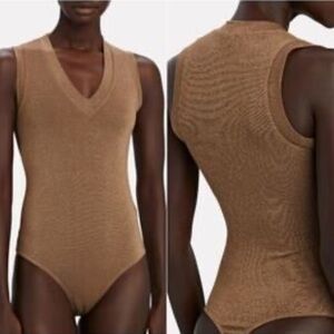 ALIX NYC Merit Metallic Sleeveless V-Neck Bodysuit‎ Gold Brown Women's XS